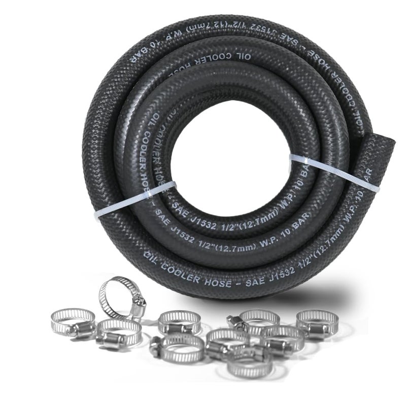 Byredio 1/2"" Transmission Oil Cooler Hose - SAE J1532 Power Steering Hose 20FT with Clamps - Image 1